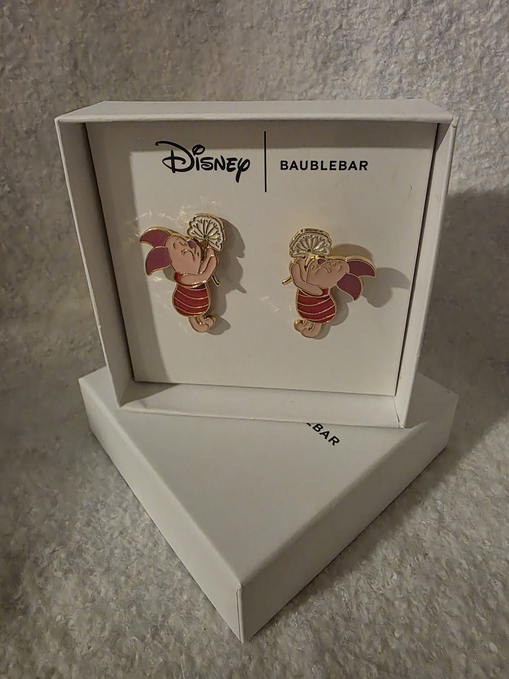 BaubleBar Disney Piglet Pink and Gold Enamel Stud Earrings